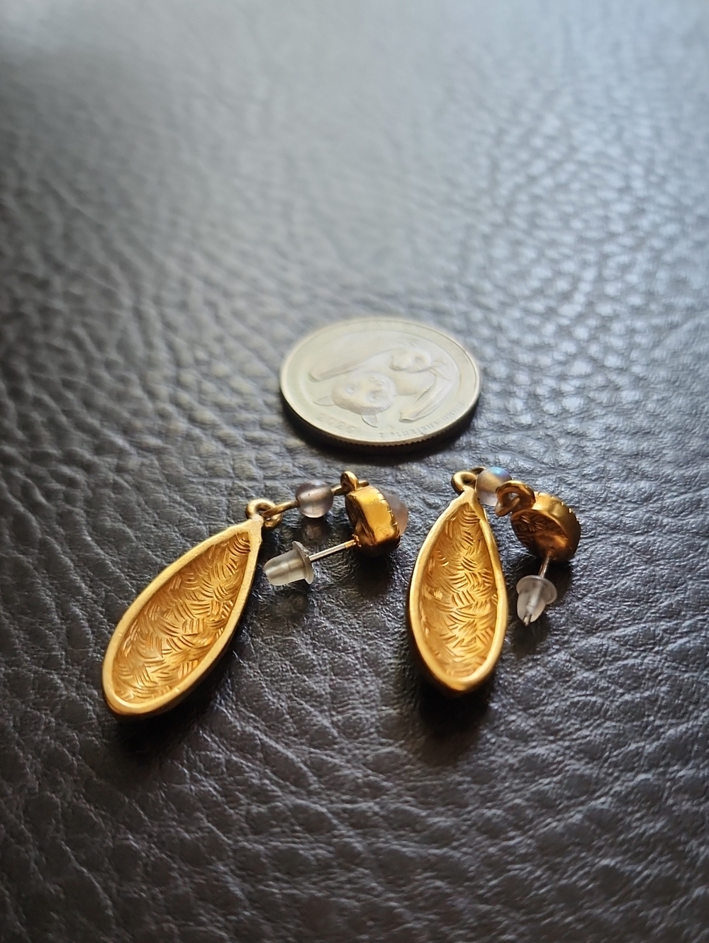 Vintage-Style Gold Floral Drop Earrings - White Accents - Picture 8 of 8